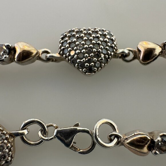 Vintage 925 Sterling Silver Crystal & Turquoise Pavé Clustered Heart Bracelet an - Picture 4 of 12